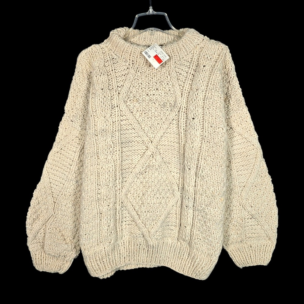 Vintage Hand Knit Sweater Mens Large Ecuador Trute Tzute Chunky Wool Cream NEW